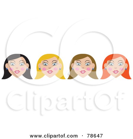 Royalty-Free (RF) Clipart Illustration of a Digital Collage Of Black Haired, Blond, Brunette And Redhead Women by Prawny