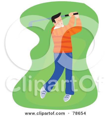 Royalty-Free (RF) Clipart Illustration of a Single Male Golfer Swinging On The Green by Prawny