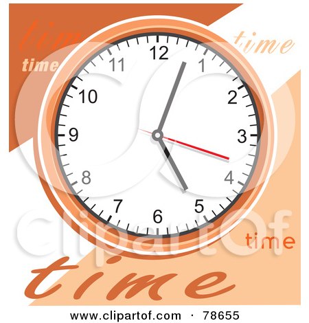 Royalty-Free (RF) Clipart Illustration of a Round Orange Wall Clock On An Orange And White Background by Prawny