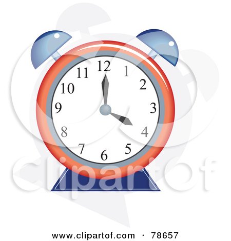 Royalty-Free (RF) Clipart Illustration of a Round Red And Blue Alarm Clock by Prawny