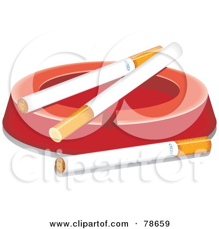 Royalty-Free (RF) Clipart Illustration of Three Cigarettes On A Red Ashtray by Prawny