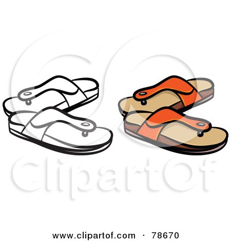 Royalty-Free (RF) Clipart Illustration of a Digital Collage Of Orange Sandals With A Black Outline by Prawny
