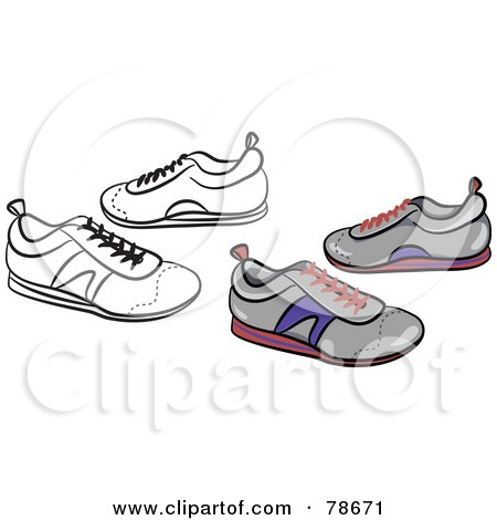 Royalty-Free (RF) Clipart Illustration of a Digital Collage Of Gray Trainer Shoes With A Black Outline by Prawny
