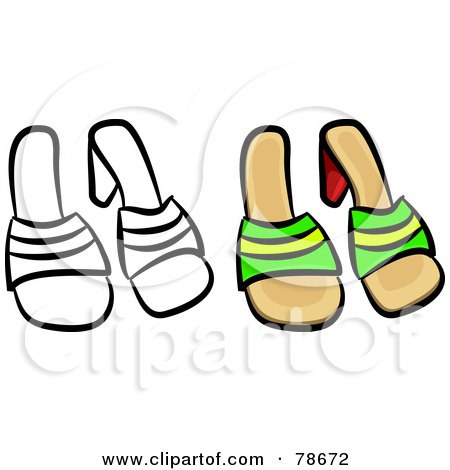 Royalty-Free (RF) Clipart Illustration of a Digital Collage Of Ladies Sandals With A Black Outline by Prawny