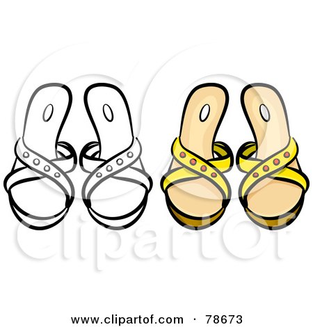 Royalty-Free (RF) Clipart Illustration of a Digital Collage Of Yellow Sandals With A Black Outline by Prawny