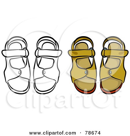 Royalty-Free (RF) Clipart Illustration of a Digital Collage Of Mens Sandals With A Black Outline by Prawny