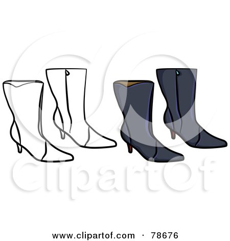 Royalty-Free (RF) Clipart Illustration of a Digital Collage Of Black Boots With A Black Outline by Prawny