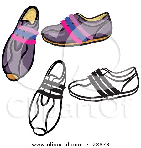 Royalty-Free (RF) Clipart Illustration of a Digital Collage Of Purple Ladies Shoes With A Black Outline by Prawny