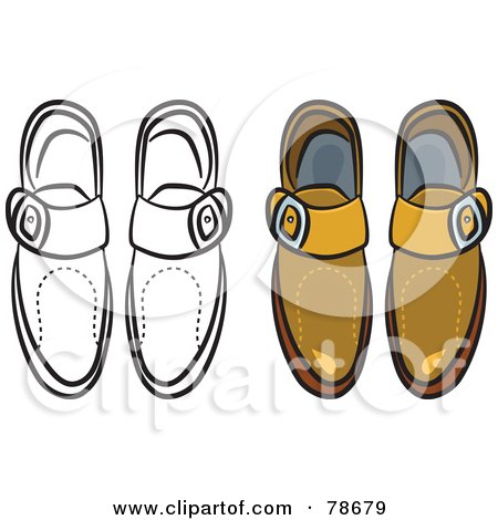 Royalty-Free (RF) Clipart Illustration of a Digital Collage Of Mens Leather Shoes With A Black Outline by Prawny