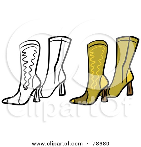 Royalty-Free (RF) Clipart Illustration of a Digital Collage Of Brown Leather Boots With A Black Outline by Prawny