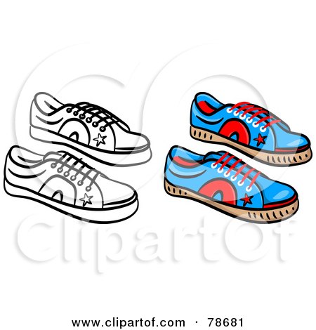 Royalty-Free (RF) Clipart Illustration of a Digital Collage Of Blue Mens Shoes With A Black Outline by Prawny