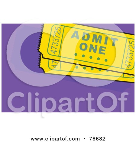 Royalty-Free (RF) Clipart Illustration of Two Yellow Admit One Ticket Stubs On Purple by Prawny
