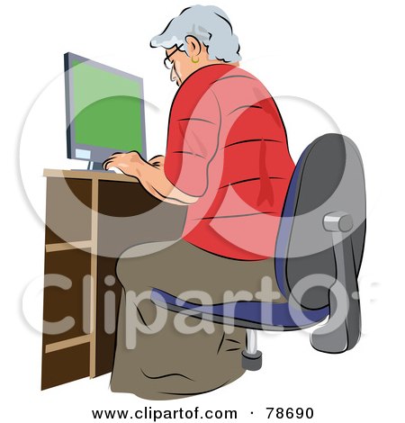 Royalty-Free (RF) Clipart Illustration of a Senior Woman Using A Computer by Prawny