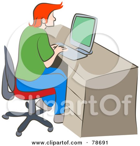 Royalty-Free (RF) Clipart Illustration of a Red Haired Man Using A Computer At A Desk by Prawny