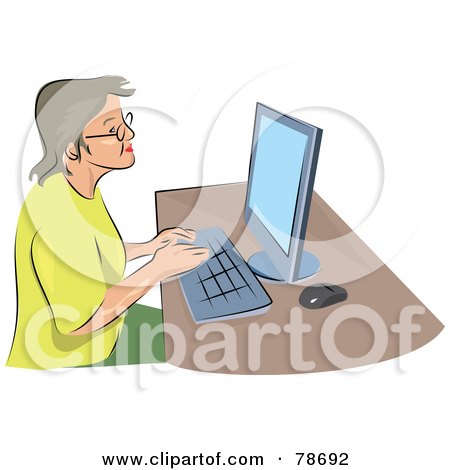 Royalty-Free (RF) Clipart Illustration of a Happy Lady Using A Computer At A Desk by Prawny