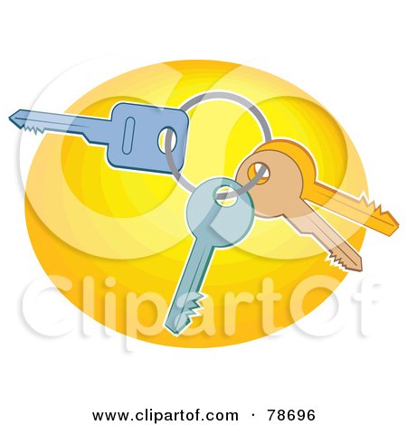 Royalty-Free (RF) Clipart Illustration of a Ring Of Three Keys On A Yellow Oval by Prawny