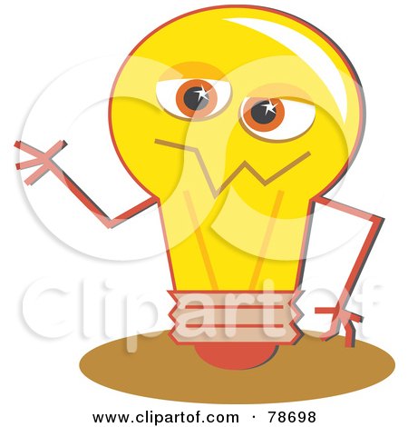 Royalty-Free (RF) Clipart Illustration of a Yellow Electric Light Bulb Character Waving by Prawny