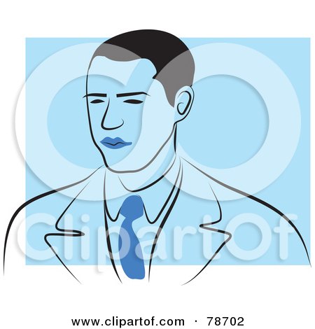 Royalty-Free (RF) Clipart Illustration of a Line Drawing Of A Handsome Professional Blue Businessman by Prawny