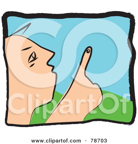 Royalty-Free (RF) Clipart Illustration of a Curious Guy Pointing Up by Prawny