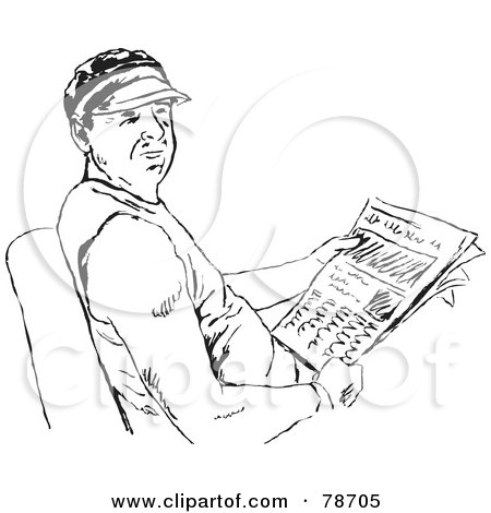 Royalty-Free (RF) Clipart Illustration of a Black And White Man Reading The Newspaper by Prawny
