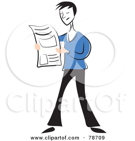Royalty-Free (RF) Clipart Illustration of a Line Man Reading The Newspaper by Prawny