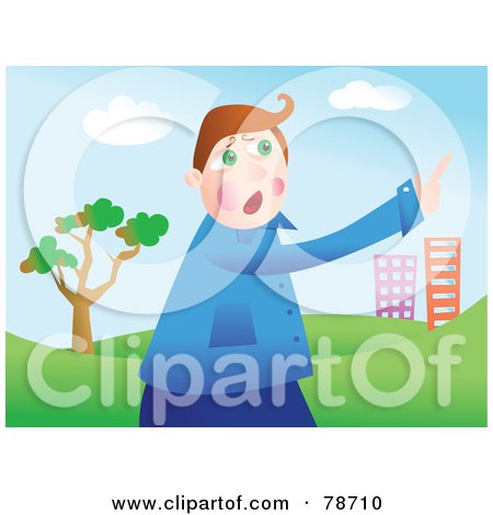 Royalty-Free (RF) Clipart Illustration of a Stressed Man Pointing Towards A City by Prawny