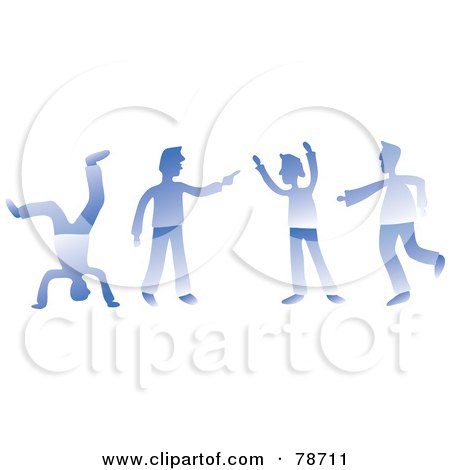 Royalty-Free (RF) Clipart Illustration of a Digital Collage Of Shaded Blue Men In Action by Prawny