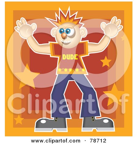 Royalty-Free (RF) Clipart Illustration of a Young Spiky Haired Man On An Orange Star Background by Prawny