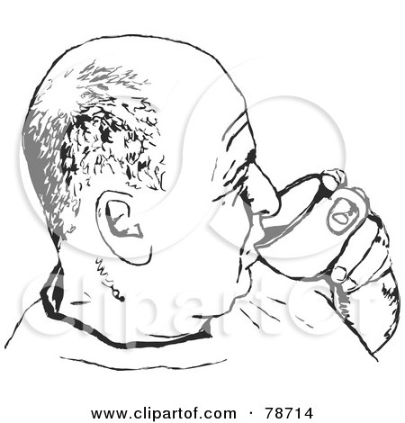 Royalty-Free (RF) Clipart Illustration of a Black And White Bald Man Sipping Coffee by Prawny