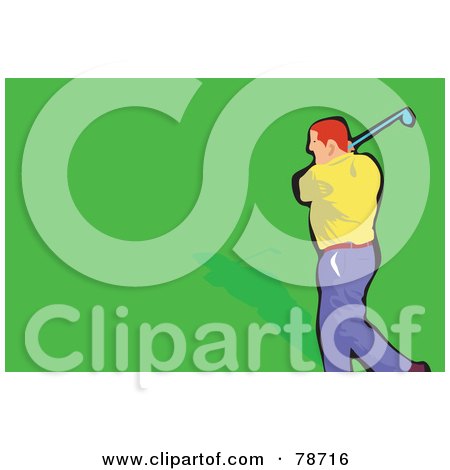 Royalty-Free (RF) Clipart Illustration of a Single Swinging Red Haired Male Golfer On The Green by Prawny