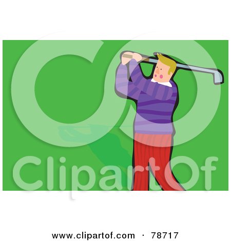 Royalty-Free (RF) Clipart Illustration of a Single Swinging Male Golfer On The Green by Prawny