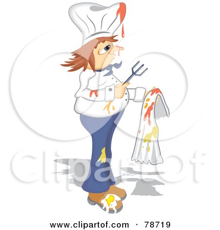 Royalty-Free (RF) Clipart Illustration of a Sloppy Chef With Food Splattered All Over His Uniform by Prawny