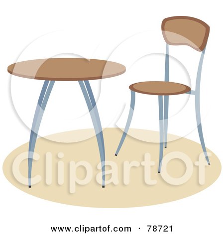 Royalty-Free (RF) Clipart Illustration of a Modern Wooden Chair By A Small Table by Prawny