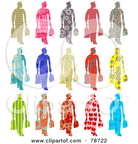 Royalty-Free (RF) Clipart Illustration of a Digital Collage Of Fifteen Patterned Shoppers by Prawny