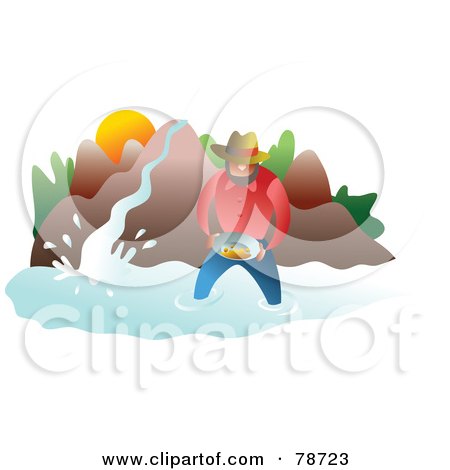 Royalty-Free (RF) Clipart Illustration of a Man Wading In A River And Panning For Gold by Prawny