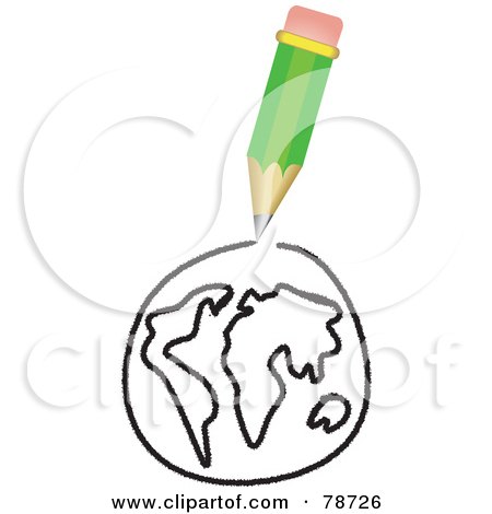 Royalty-Free (RF) Clipart Illustration of a Green Pencil Drawing The Earth by Prawny