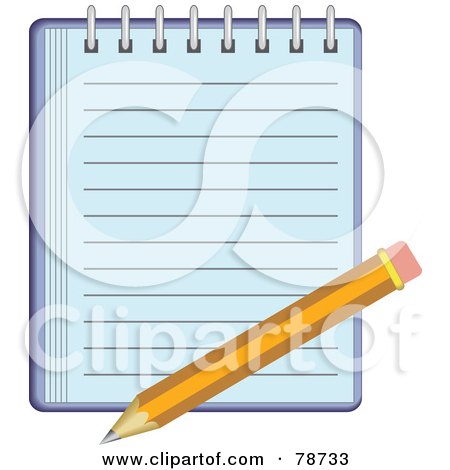 Royalty-Free (RF) Clipart Illustration of a Yellow Pencil On A Blue Notepad by Prawny