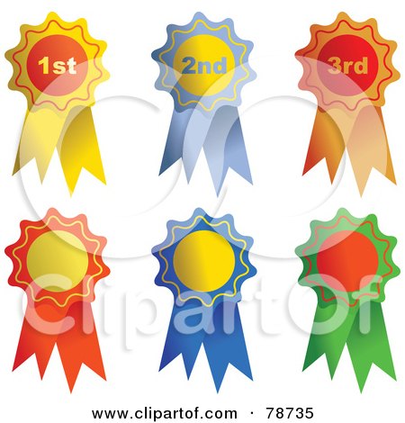 Royalty-Free (RF) Clipart Illustration of a Digital Collage Of Three Shiny Rosette Ribbons by Prawny