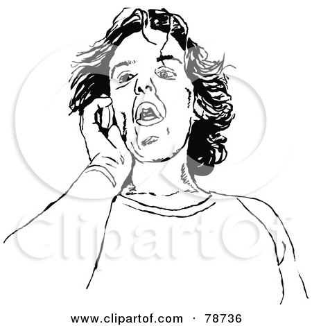 Royalty-Free (RF) Clipart Illustration of a Black And White Scary Woman Using A Phone by Prawny