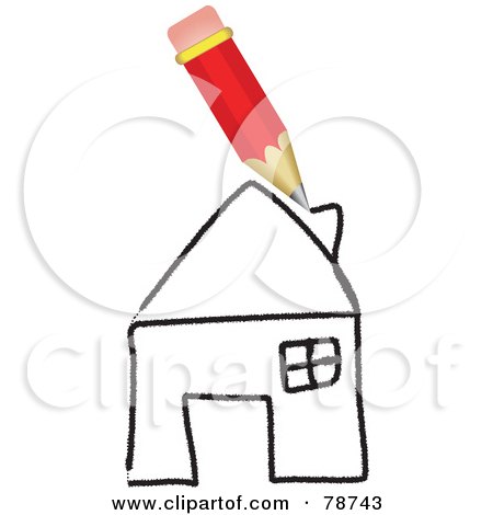 Royalty-Free (RF) Clipart Illustration of a Red Pencil Drawing A House by Prawny