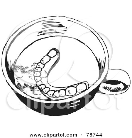 Royalty-Free (RF) Clipart Illustration of a Black And White Cup With False Teeth by Prawny