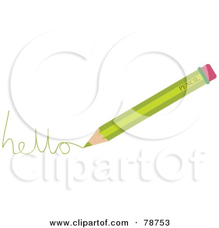 Royalty-Free (RF) Clipart Illustration of a Green Colored Pencil Writing Hello by Prawny