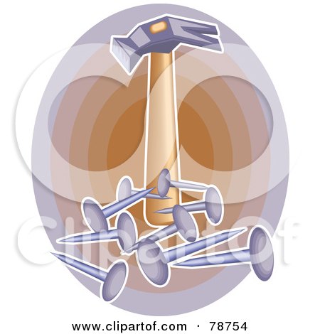 Royalty-Free (RF) Clipart Illustration of a Hammer And Nails Over A Gradient Oval by Prawny