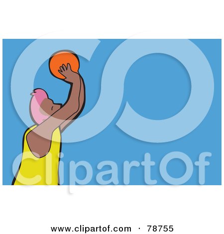 Royalty-Free (RF) Clipart Illustration of a Basketballer Shooting A Ball Over Blue by Prawny