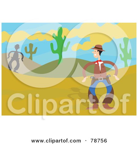 Royalty-Free (RF) Clipart Illustration of Two Western Cowboys Ready To Draw In A Desert by Prawny
