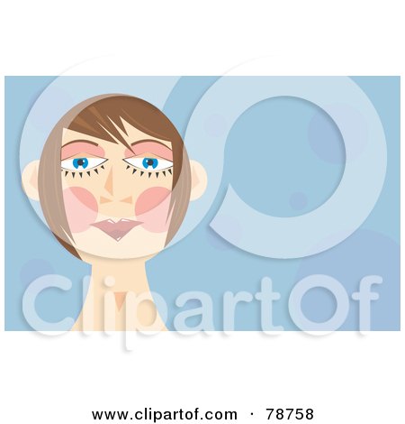 Royalty-Free (RF) Clipart Illustration of a Blushing Brunette Woman Over Blue by Prawny