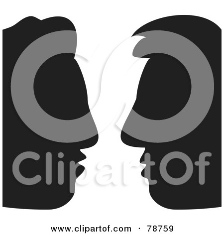 Royalty-Free (RF) Clipart Illustration of Two Black Silhouetted Male Heads Face To Face by Prawny