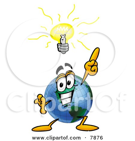 Clipart Picture of a World Earth Globe Mascot Cartoon Character With a Bright Idea by Mascot Junction