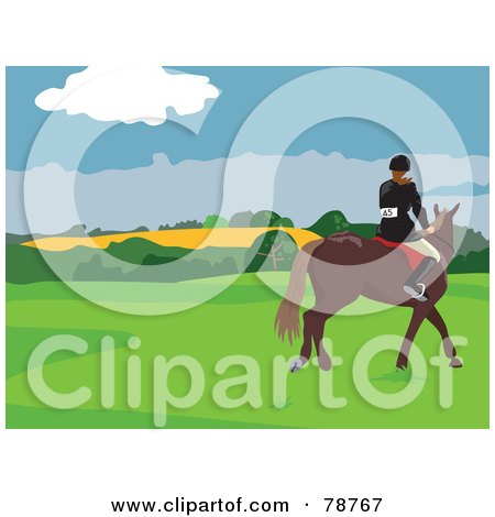 Royalty-Free (RF) Clipart Illustration of a Horse Rider in a Field by Prawny