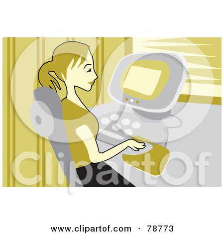 Royalty-Free (RF) Clipart Illustration of a Young Woman Using A Computer At Home by Prawny
